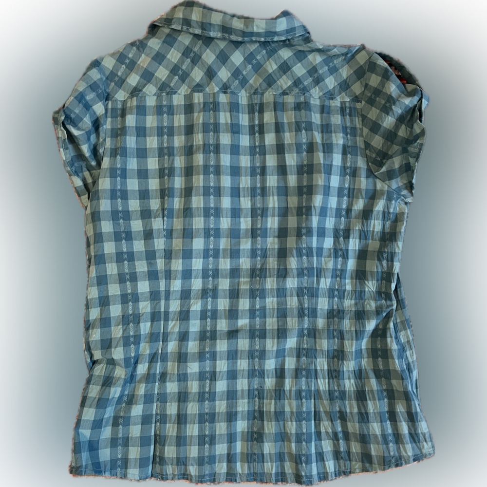 a.n.a Teal & Blue Green Checkered Snap Button-Down Country Western Shirt - Picture 6 of 12